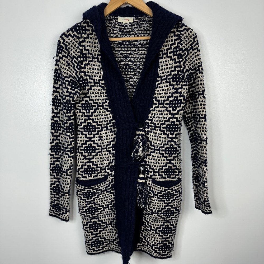 Fiets Voor Antropologie  Knit Cardigan Sweater Coat  Tassled  Jacquard  Navy XS